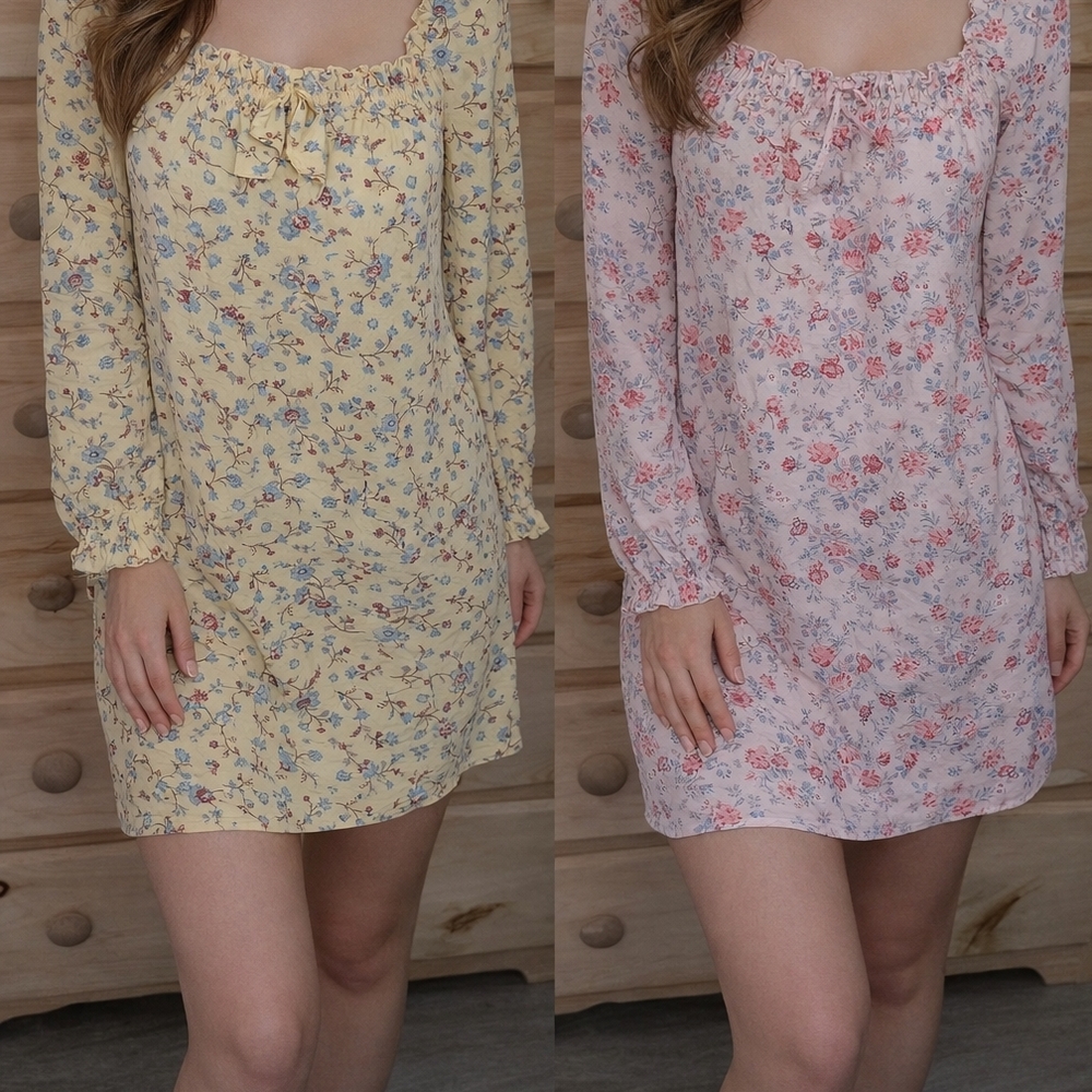 BeBop Floral Long Sleeve Chemise - Yellow and Pink